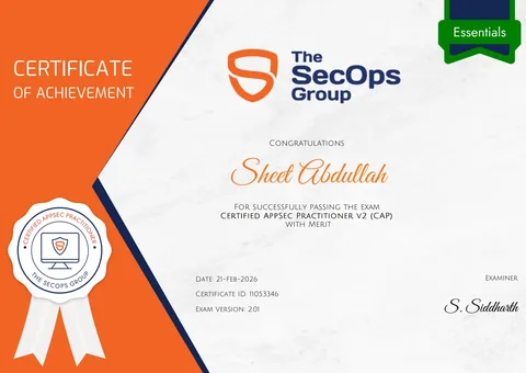 CAP — Certified AppSec Practitioner V2 certificate